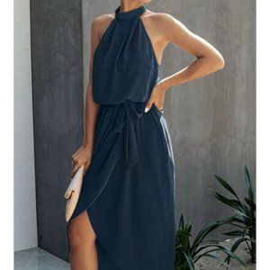 Navy Blue Halter Neck Dress